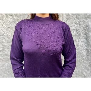 Ninon de Lenclos Vintage Purple embroidered long sleeve sweater dress size m